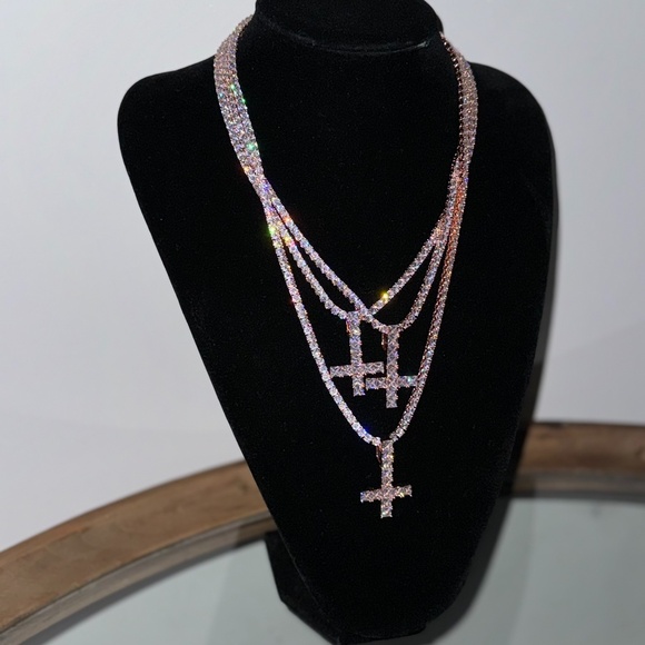 Upside Down Cross Necklace – Opium Hip Hop Chain, Inverted Cross, Rose Gold - Picture 1 of 4